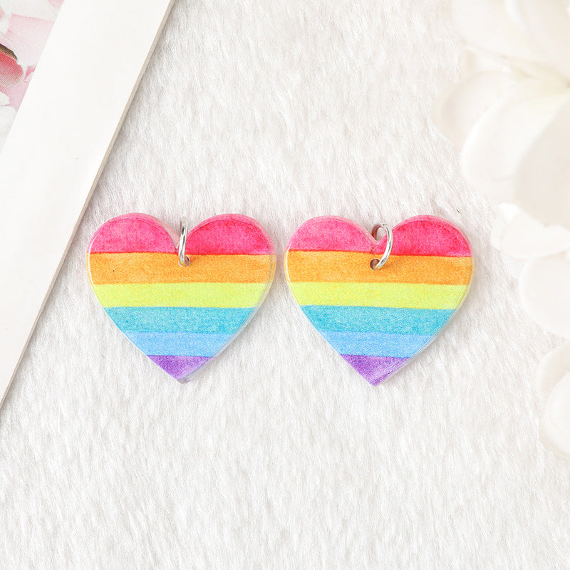 Wholesale 10pcs Acrylic Rainbow Heart DIY Earrings Keychain Accessories